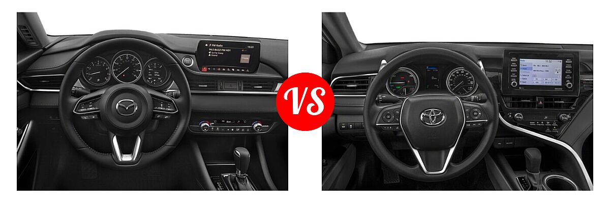2021 Mazda 6 Sedan Sport vs. 2021 Toyota Camry Hybrid Sedan Hybrid Hybrid LE - Dashboard Comparison