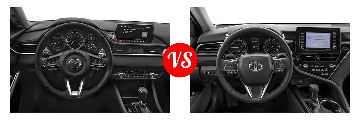 2021 Mazda 6 Sedan Sport vs. 2021 Toyota Camry Hybrid Sedan Hybrid Hybrid SE - Dashboard Comparison