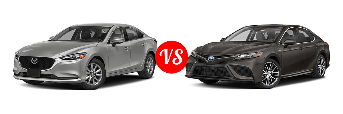 2021 Mazda 6 Sedan Sport vs. 2021 Toyota Camry Hybrid Sedan Hybrid Hybrid SE - Front Left Comparison