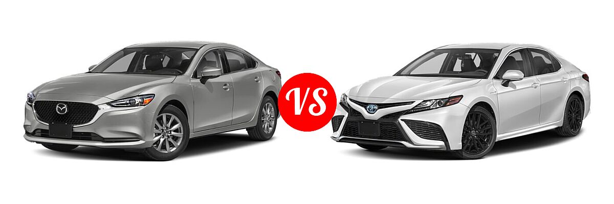 2021 Mazda 6 Sedan Sport vs. 2021 Toyota Camry Hybrid Sedan Hybrid Hybrid XSE - Front Left Comparison