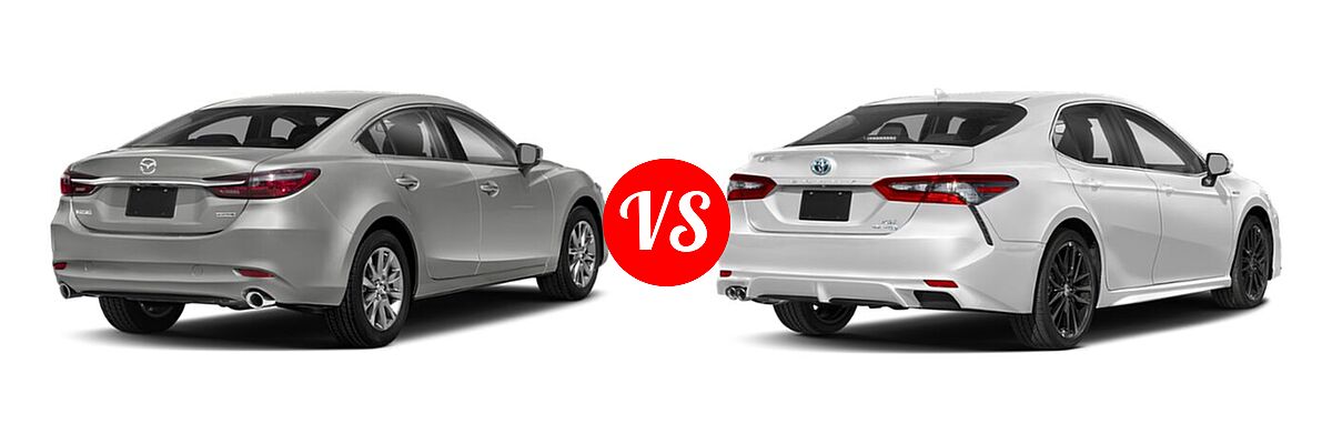 2021 Mazda 6 Sedan Sport vs. 2021 Toyota Camry Hybrid Sedan Hybrid Hybrid XSE - Rear Right Comparison