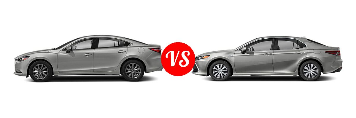 2021 Mazda 6 Sedan Sport vs. 2021 Toyota Camry Hybrid Sedan Hybrid Hybrid LE - Side Comparison