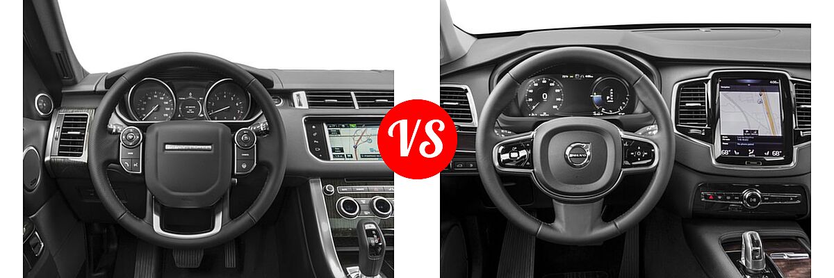 2017 Land Rover Range Rover Sport SUV Autobiography / Dynamic / HSE / HSE Dynamic / SE / V8 Supercharged vs. 2017 Volvo XC90 SUV Hybrid Excellence / Inscription / R-Design - Dashboard Comparison