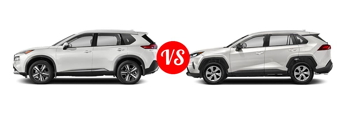 2021 Nissan Rogue SUV S / SL / SV vs. 2021 Toyota RAV4 SUV LE - Side Comparison