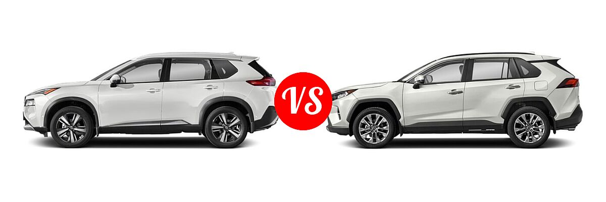 2021 Nissan Rogue SUV S / SL / SV vs. 2021 Toyota RAV4 SUV Limited - Side Comparison