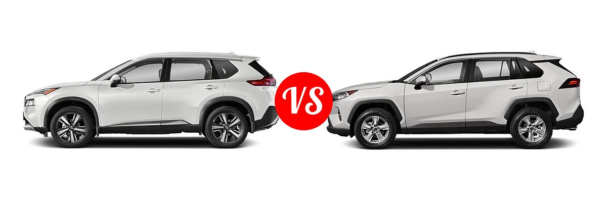 2021 Nissan Rogue SUV S / SL / SV vs. 2021 Toyota RAV4 SUV XLE / XLE Premium - Side Comparison