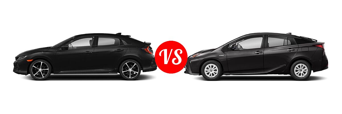 2021 Honda Civic Hatchback Sport vs. 2021 Toyota Prius Hatchback Hybrid LE / Limited - Side Comparison