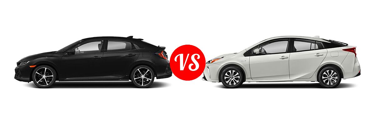 2021 Honda Civic Hatchback Sport vs. 2021 Toyota Prius Hatchback Hybrid LE - Side Comparison
