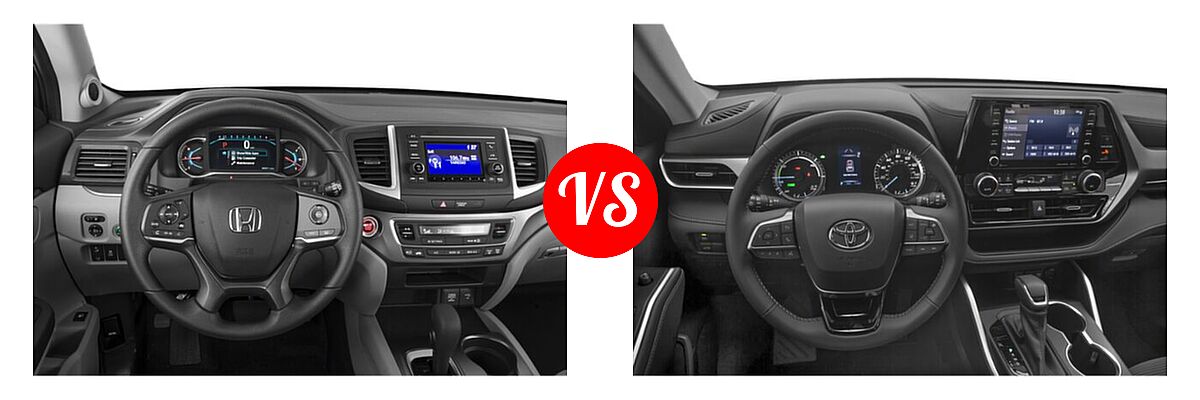 2021 Honda Pilot SUV LX vs. 2021 Toyota Highlander Hybrid SUV Hybrid Hybrid LE / Hybrid XLE - Dashboard Comparison