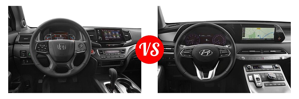 2021 Honda Pilot SUV EX-L vs. 2021 Hyundai Palisade SUV Calligraphy / SE / SEL - Dashboard Comparison