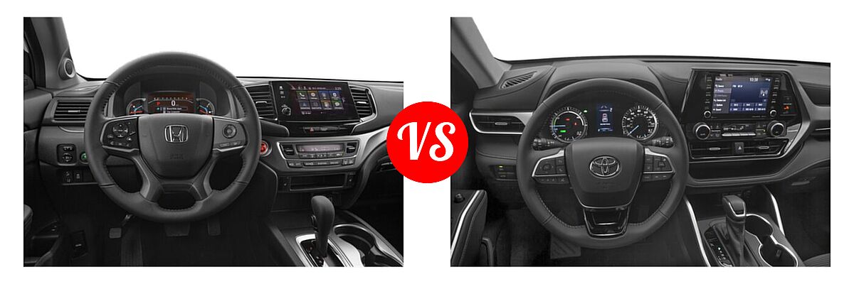 2021 Honda Pilot SUV EX-L vs. 2021 Toyota Highlander Hybrid SUV Hybrid Hybrid LE / Hybrid XLE - Dashboard Comparison