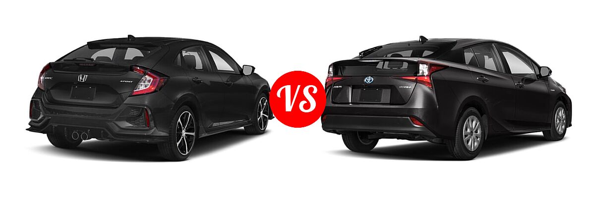 2021 Honda Civic Hatchback Sport vs. 2021 Toyota Prius Hatchback Hybrid LE / Limited - Rear Right Comparison