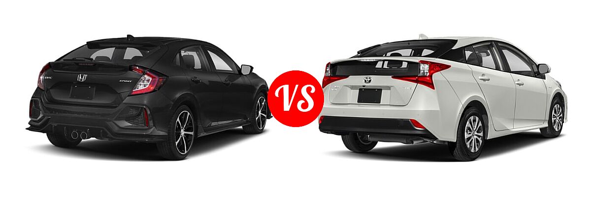 2021 Honda Civic Hatchback Sport vs. 2021 Toyota Prius Hatchback Hybrid LE - Rear Right Comparison