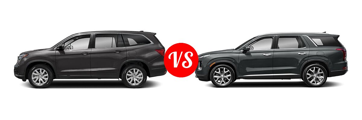 2021 Honda Pilot SUV LX vs. 2021 Hyundai Palisade SUV Calligraphy / SE / SEL - Side Comparison