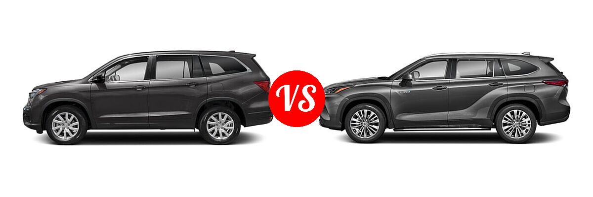 2021 Honda Pilot SUV LX vs. 2021 Toyota Highlander Hybrid SUV Hybrid Hybrid Platinum - Side Comparison