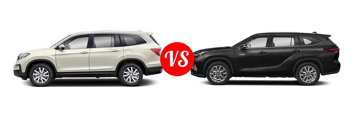 2021 Honda Pilot SUV EX-L vs. 2021 Toyota Highlander Hybrid SUV Hybrid Hybrid Limited - Side Comparison
