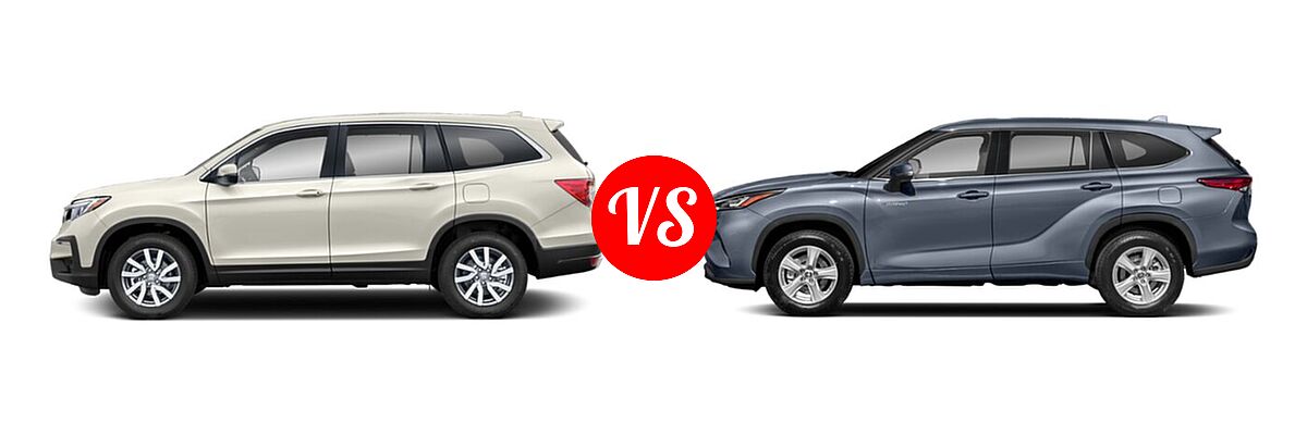 2021 Honda Pilot SUV EX-L vs. 2021 Toyota Highlander Hybrid SUV Hybrid Hybrid LE / Hybrid XLE - Side Comparison