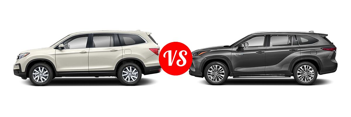 2021 Honda Pilot SUV EX-L vs. 2021 Toyota Highlander Hybrid SUV Hybrid Hybrid Platinum - Side Comparison