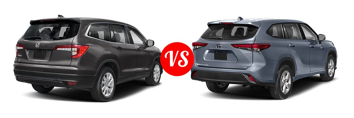 2021 Honda Pilot SUV LX vs. 2021 Toyota Highlander Hybrid SUV Hybrid Hybrid LE / Hybrid XLE - Rear Right Comparison