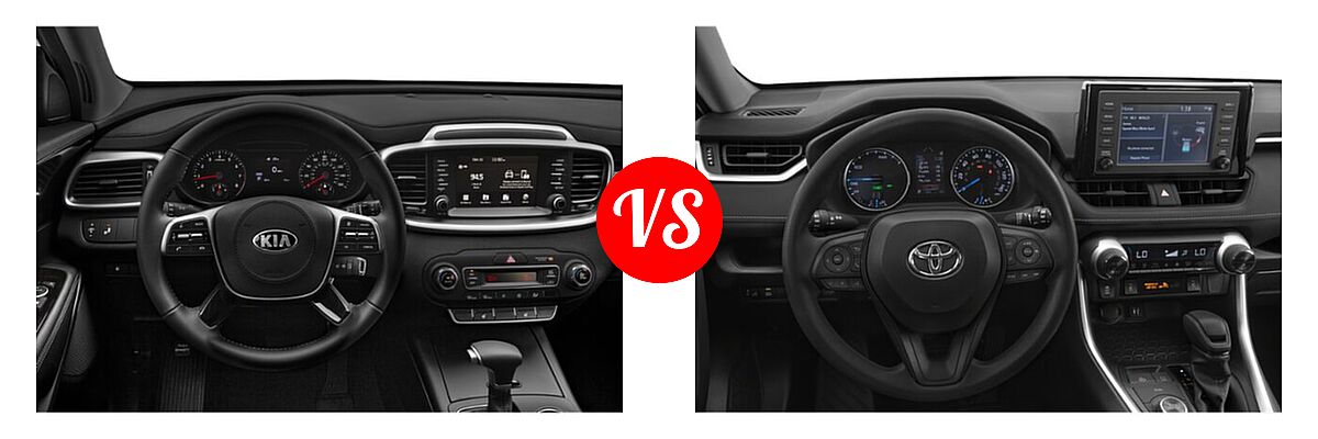 2020 Kia Sorento SUV L / LX vs. 2020 Toyota RAV4 Hybrid SUV Hybrid XLE - Dashboard Comparison