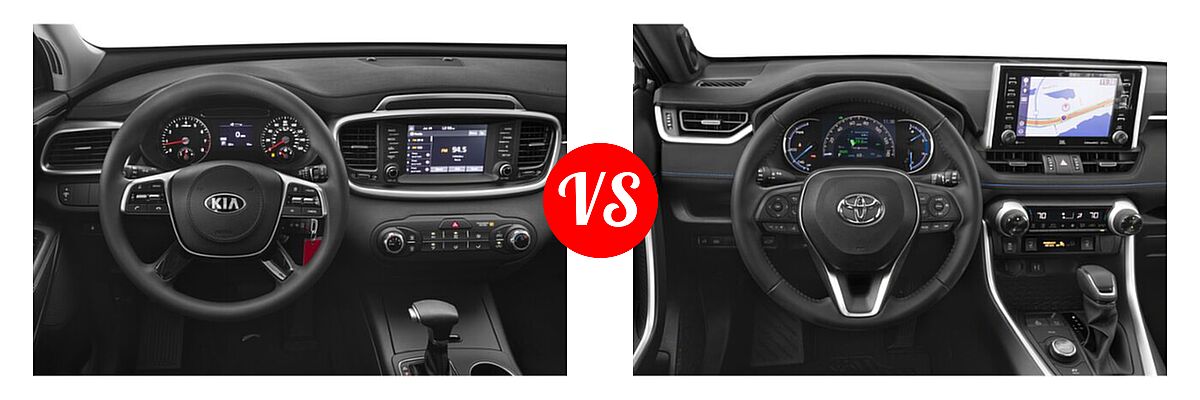 2020 Kia Sorento SUV LX V6 vs. 2020 Toyota RAV4 Hybrid SUV Hybrid XSE - Dashboard Comparison