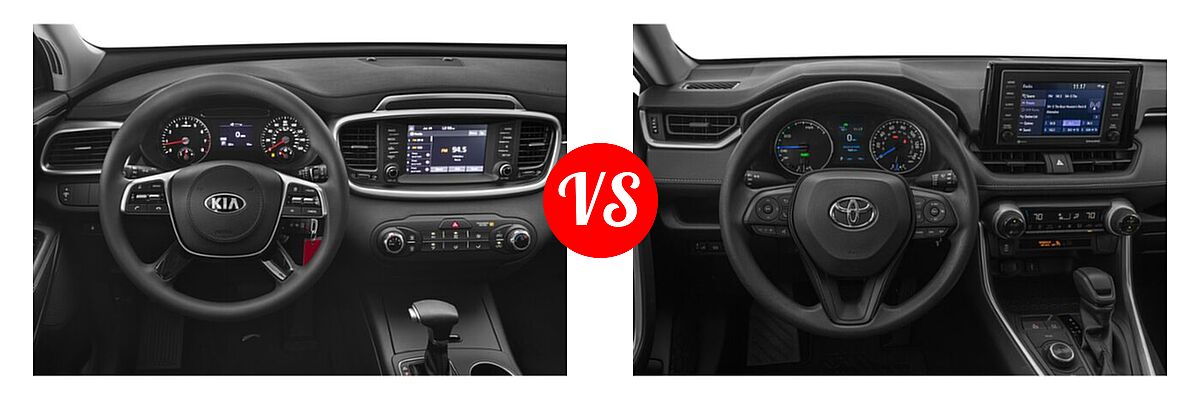 2020 Kia Sorento SUV LX V6 vs. 2020 Toyota RAV4 Hybrid SUV Hybrid LE - Dashboard Comparison