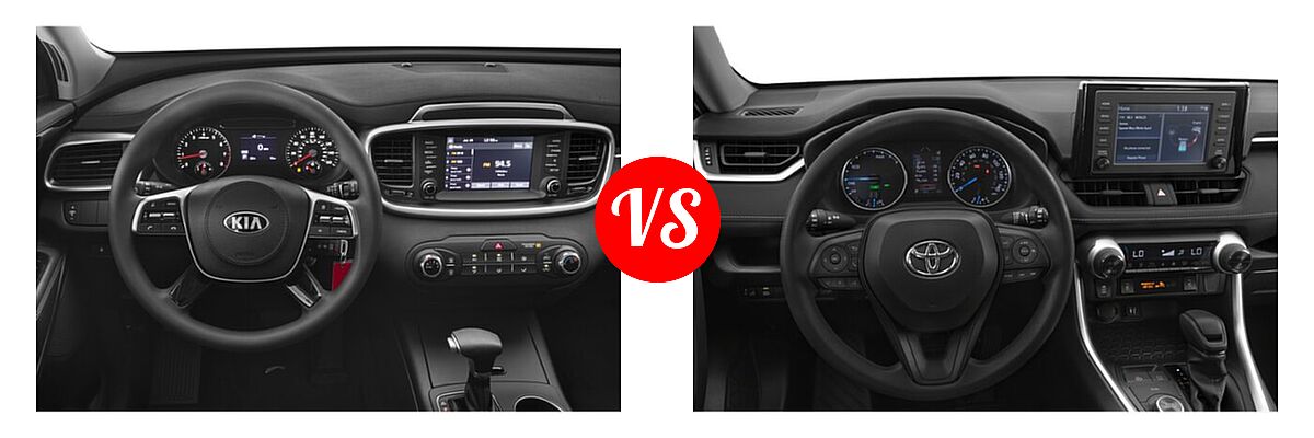 2020 Kia Sorento SUV LX V6 vs. 2020 Toyota RAV4 Hybrid SUV Hybrid XLE - Dashboard Comparison