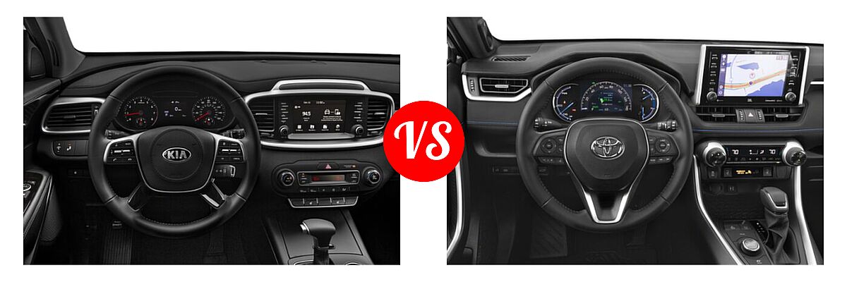 2020 Kia Sorento SUV EX V6 vs. 2020 Toyota RAV4 Hybrid SUV Hybrid XSE - Dashboard Comparison