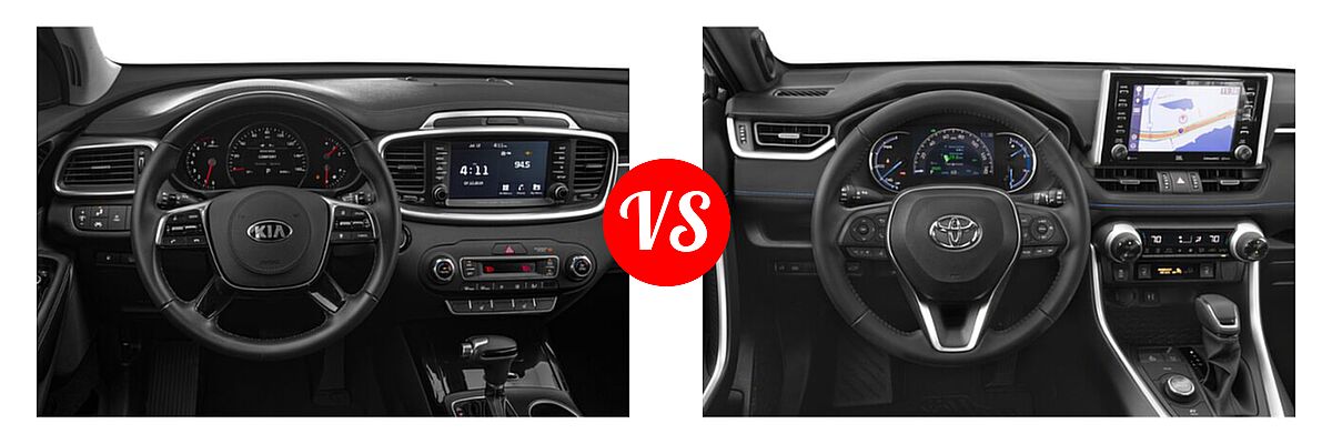 2020 Kia Sorento SUV SX V6 vs. 2020 Toyota RAV4 Hybrid SUV Hybrid XSE - Dashboard Comparison