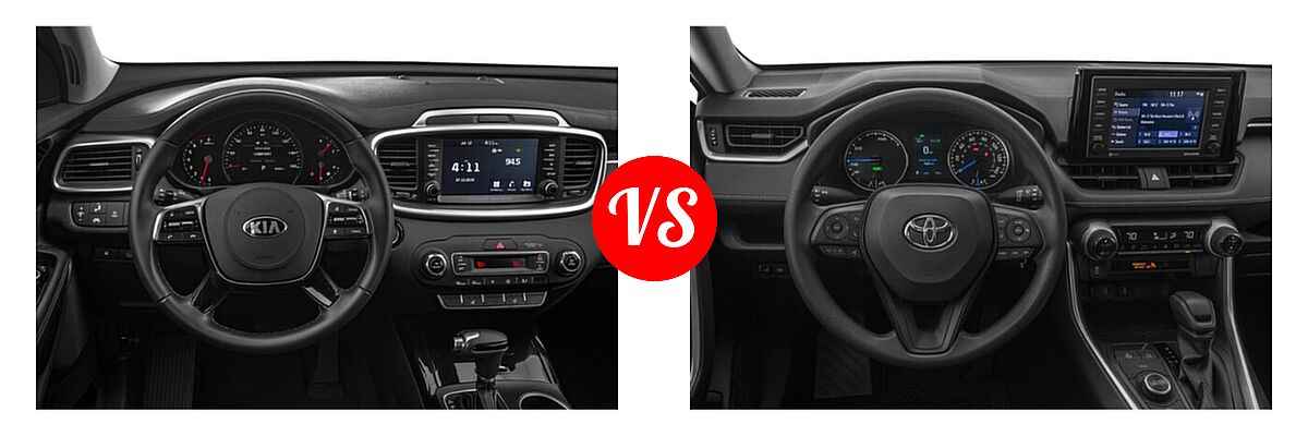 2020 Kia Sorento SUV SX V6 vs. 2020 Toyota RAV4 Hybrid SUV Hybrid LE - Dashboard Comparison