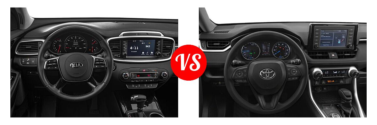 2020 Kia Sorento SUV SX V6 vs. 2020 Toyota RAV4 Hybrid SUV Hybrid XLE - Dashboard Comparison