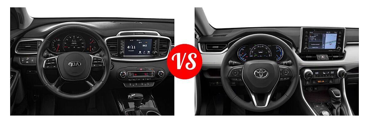 2020 Kia Sorento SUV SX V6 vs. 2020 Toyota RAV4 Hybrid SUV Hybrid Limited - Dashboard Comparison