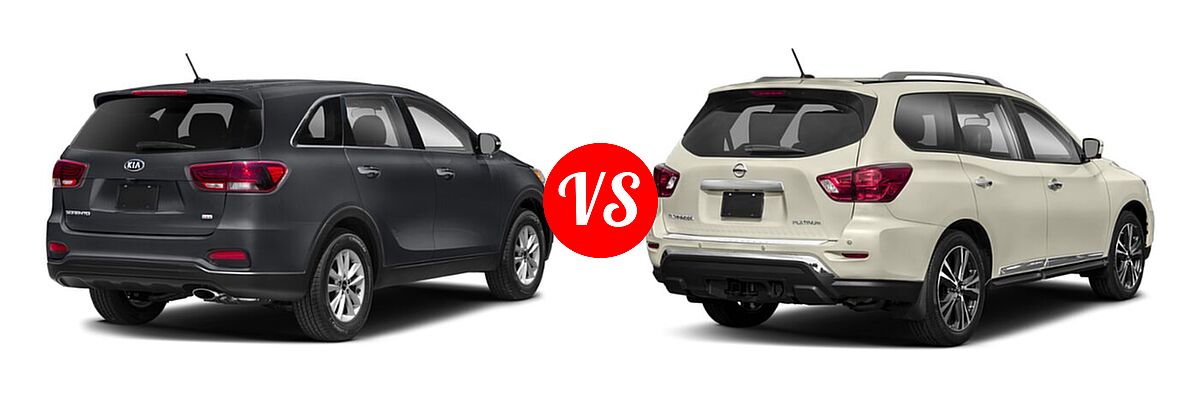 2020 Kia Sorento SUV LX V6 vs. 2020 Nissan Pathfinder SUV Platinum - Rear Right Comparison