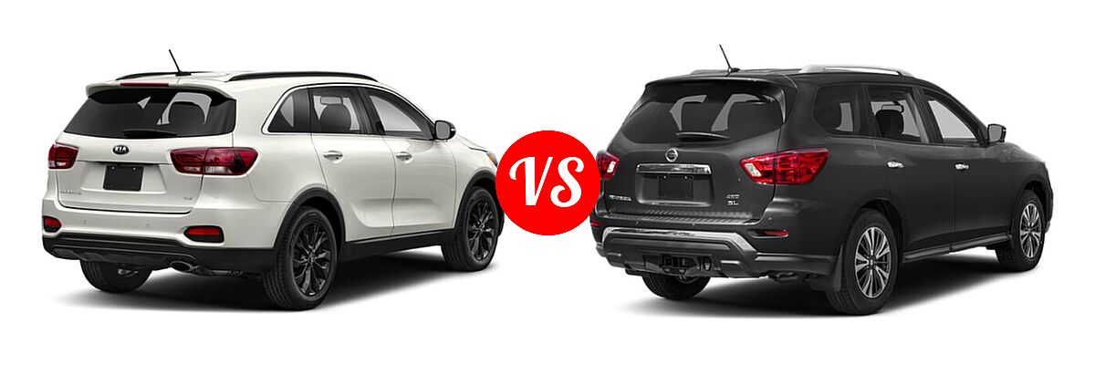 2020 Kia Sorento SUV S V6 vs. 2020 Nissan Pathfinder SUV SL / SV - Rear Right Comparison