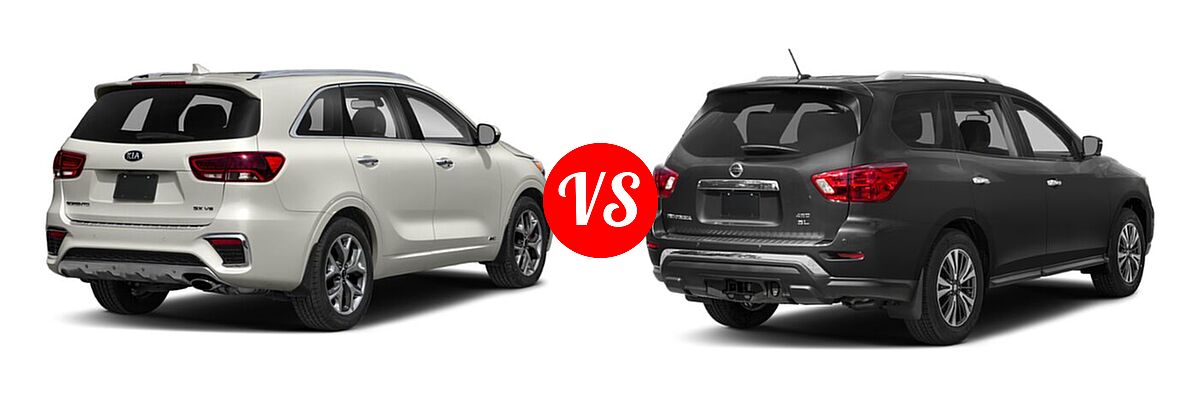 2020 Kia Sorento SUV SX V6 vs. 2020 Nissan Pathfinder SUV SL / SV - Rear Right Comparison