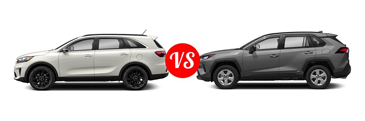 2020 Kia Sorento SUV L / LX vs. 2020 Toyota RAV4 Hybrid SUV Hybrid LE - Side Comparison
