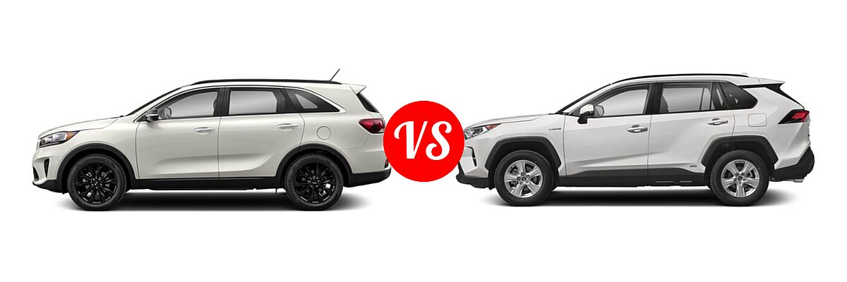 2020 Kia Sorento SUV L / LX vs. 2020 Toyota RAV4 Hybrid SUV Hybrid XLE - Side Comparison