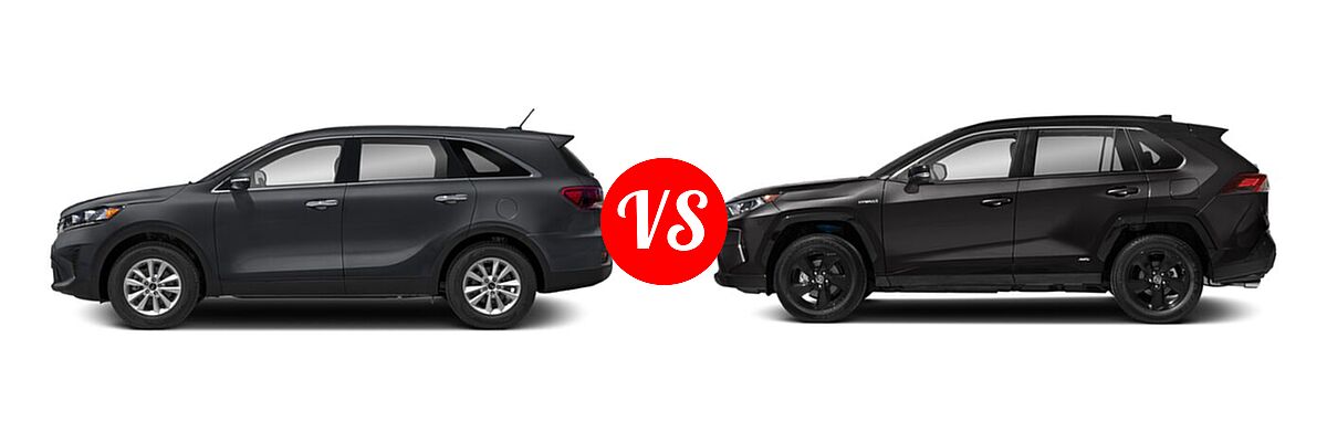 2020 Kia Sorento SUV LX V6 vs. 2020 Toyota RAV4 Hybrid SUV Hybrid XSE - Side Comparison