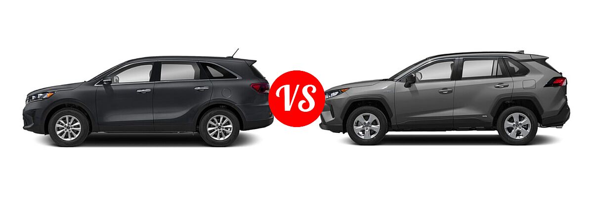 2020 Kia Sorento SUV LX V6 vs. 2020 Toyota RAV4 Hybrid SUV Hybrid LE - Side Comparison