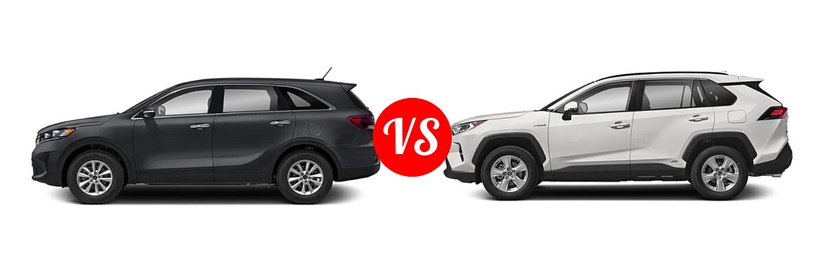 2020 Kia Sorento SUV LX V6 vs. 2020 Toyota RAV4 Hybrid SUV Hybrid XLE - Side Comparison