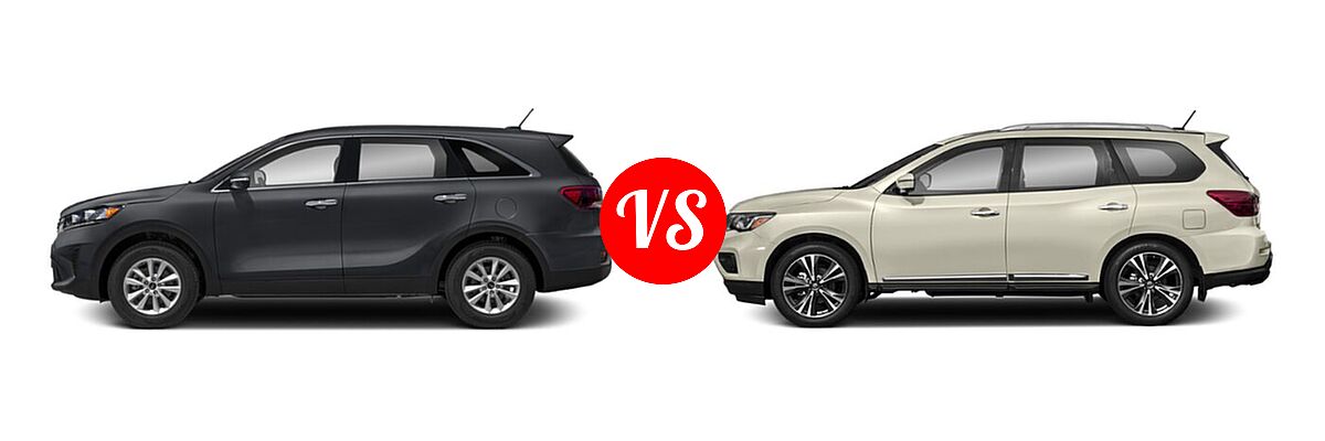 2020 Kia Sorento SUV LX V6 vs. 2020 Nissan Pathfinder SUV Platinum - Side Comparison