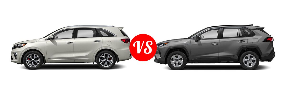2020 Kia Sorento SUV SX V6 vs. 2020 Toyota RAV4 Hybrid SUV Hybrid LE - Side Comparison
