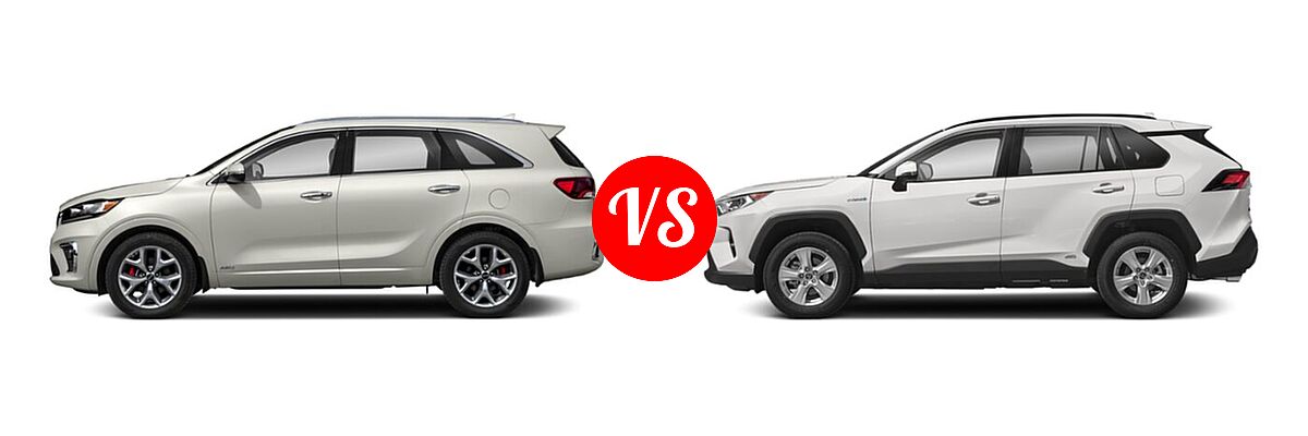 2020 Kia Sorento SUV SX V6 vs. 2020 Toyota RAV4 Hybrid SUV Hybrid XLE - Side Comparison