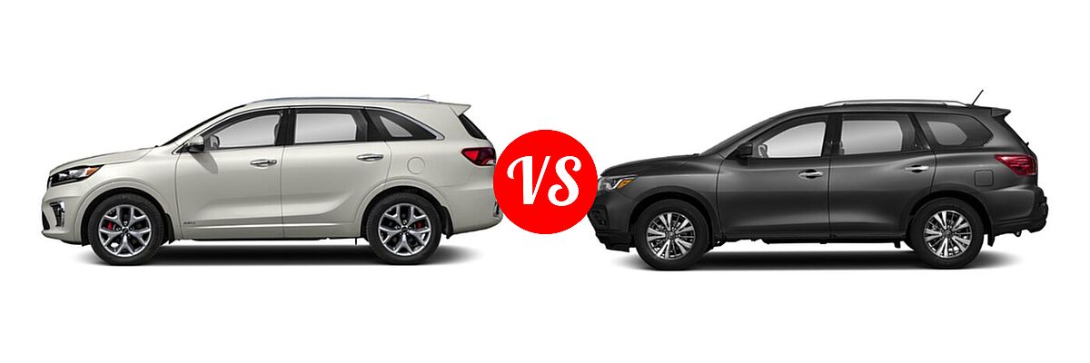 2020 Kia Sorento SUV SX V6 vs. 2020 Nissan Pathfinder SUV S - Side Comparison