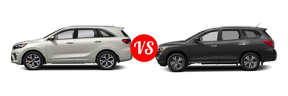 2020 Kia Sorento SUV SX V6 vs. 2020 Nissan Pathfinder SUV SL / SV - Side Comparison