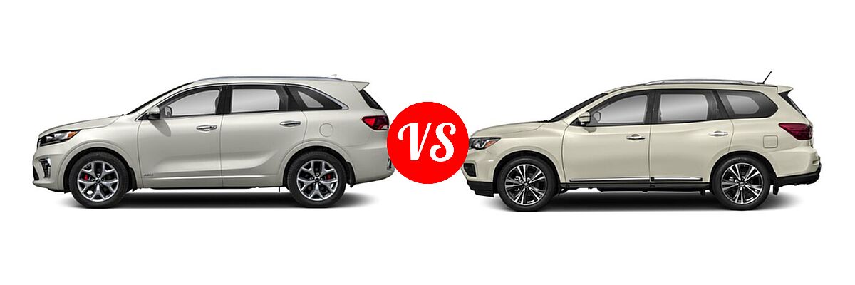 2020 Kia Sorento SUV SX V6 vs. 2020 Nissan Pathfinder SUV Platinum - Side Comparison