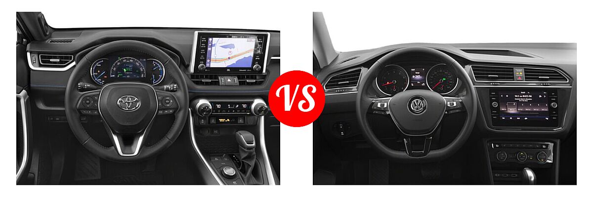2020 Toyota RAV4 Hybrid SUV Hybrid XSE vs. 2020 Volkswagen Tiguan SUV S / SE / SEL - Dashboard Comparison