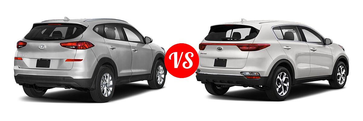 2021 Hyundai Tucson SUV SE / Value vs. 2021 Kia Sportage SUV EX / LX / S / SX Turbo - Rear Right Comparison