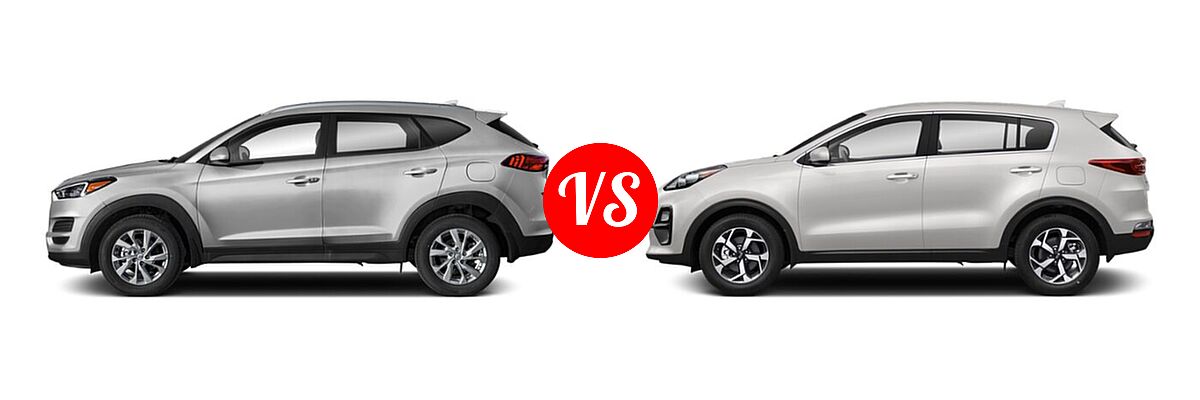 2021 Hyundai Tucson SUV SE / Value vs. 2021 Kia Sportage SUV EX / LX / S / SX Turbo - Side Comparison