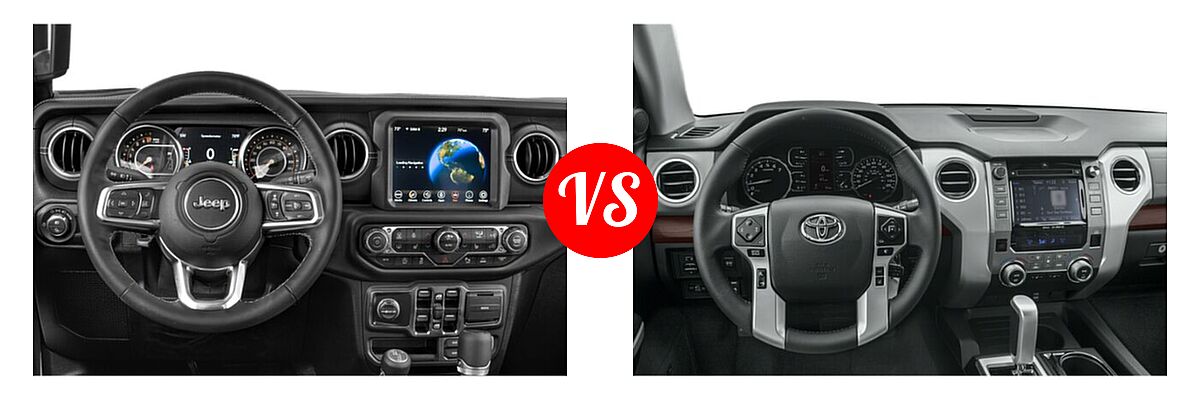2021 Jeep Gladiator Pickup High Altitude / Overland vs. 2021 Toyota Tundra 2WD Pickup SR5 - Dashboard Comparison